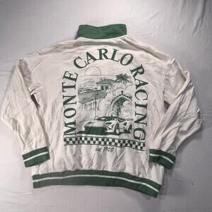 Zoe + Liv Women Monte Carlo Racing Quarter Zip XL Retro Auto Club Pullover Green